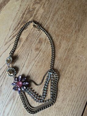 ABS Gold-Tone Pink & Purple Floral Statement Necklace